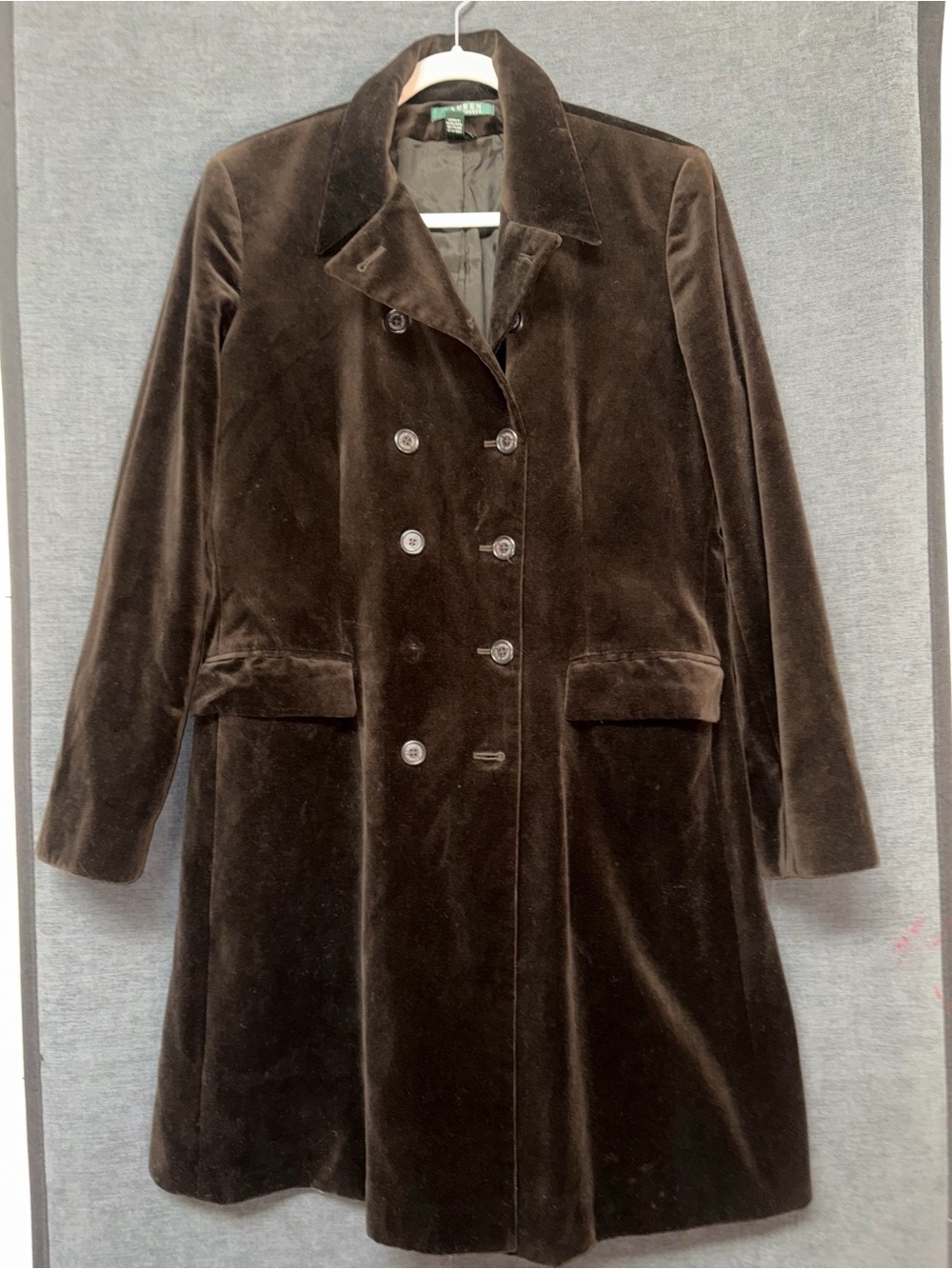 Lauren Ralph Lauren Dark Green Velvet Double-Breasted Pea Coat